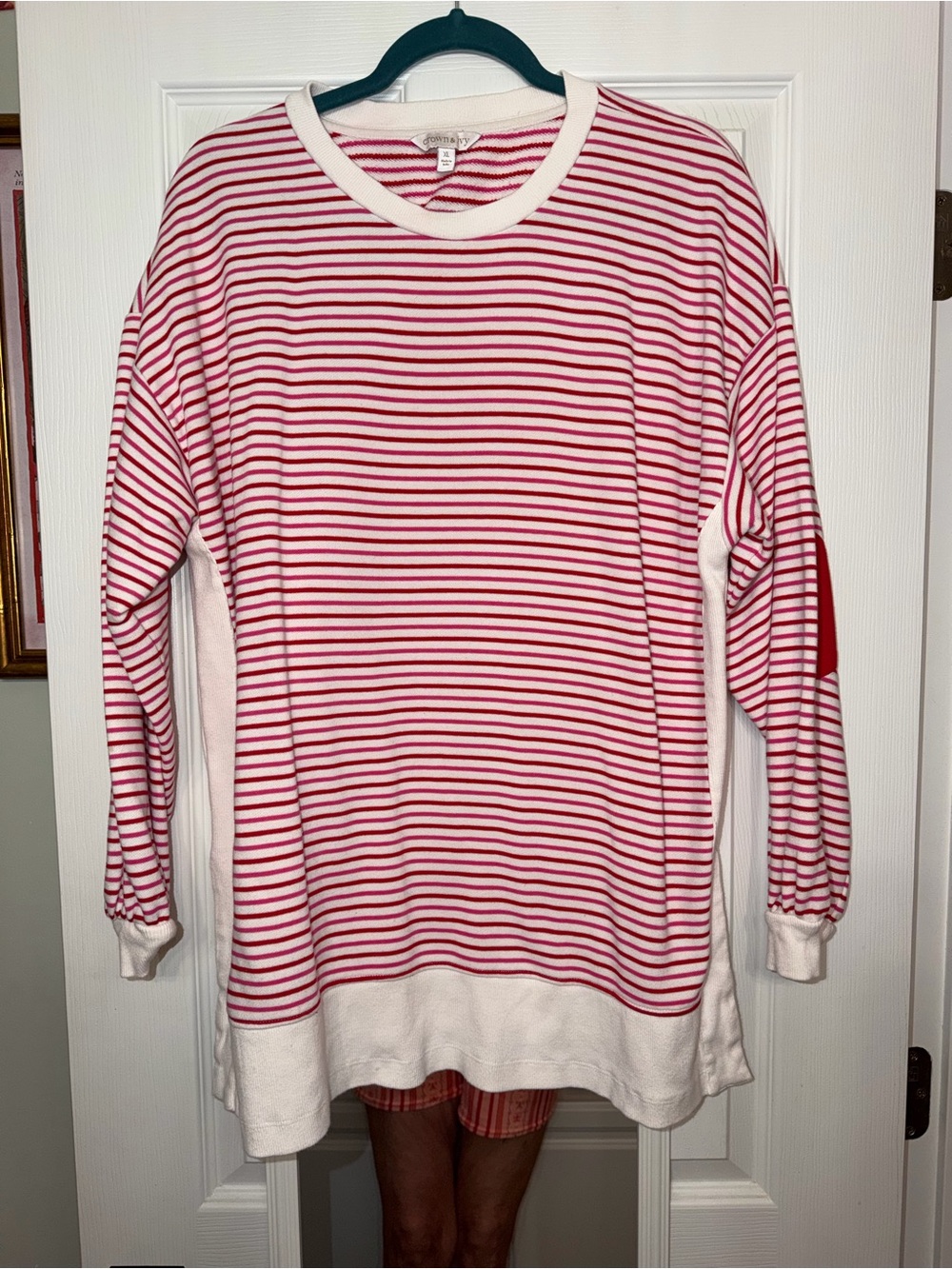 Crown & Ivy red and white striped sweeper sweatshirt